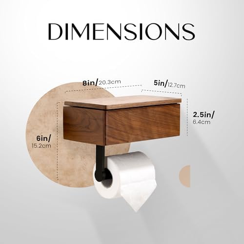 Day Moon™ Wood Toilet Paper Holder with Shelf, Wipe Holder for Bathroom, Flushable Wipes Dispenser, Toilet Paper and Wipes Holder - Toilet Paper Holder with Storage, Toilet Paper Holder Wall Mount