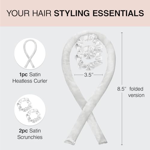 Kitsch Satin Heatless Hair Curler Set - Heatless Curls Overnight, Hair Rollers for Soft Curls & Frizz-Free Styling, No Heat Curlers To Sleep in, Curling Rod Headband with 2 Scrunchies - Ivory