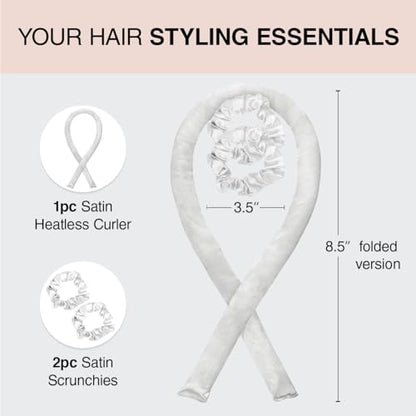 Kitsch Satin Heatless Hair Curler Set - Heatless Curls Overnight, Hair Rollers for Soft Curls & Frizz-Free Styling, No Heat Curlers To Sleep in, Curling Rod Headband with 2 Scrunchies - Ivory
