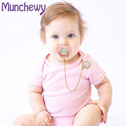 Personalized Pacifier with Name, Bling Gold Pacifier Clip Set with Gift Box Greeting Card, Glitter Crystal Luxurious Soother Dummy Ideal Gift for Boys Baby Shower Newborn Photography(Gold)