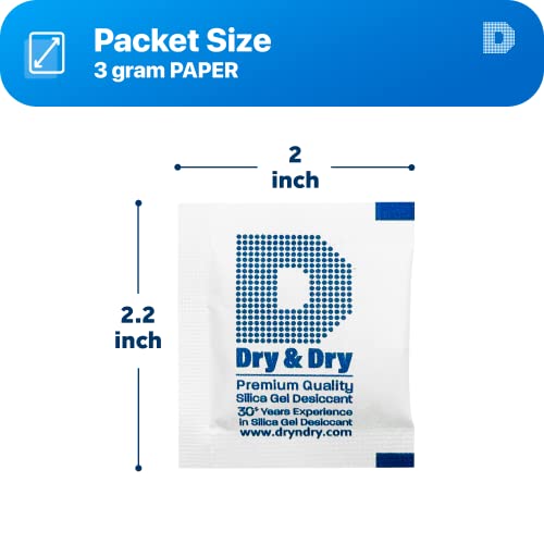 Dry & Dry 3 Gram [5000 Packets] Silica Gel Packets Silica Gel Desiccants, Silica Gel Packs - Rechargeable (Food Safe) Silica Gel Packets, Silica Packets