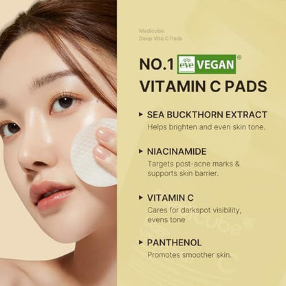Medicube Deep Vita C Facial Pads, Vitamin C Toner Pads for Uneven Skin Tone, 500,000PPM of vitamin water & 3 types of vitamin, Hydrating & Resurfacing (70 sheets)