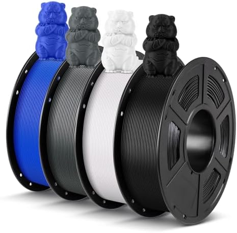 ANYCUBIC PLA 3D Printer Filament Bundle 4KG, 3D Printing PLA Filament 1.75mm Dimensional Accuracy +/- 0.02mm, 4 Pack 1KG Spool(2.2 lbs) Gray, Black, White, Blue