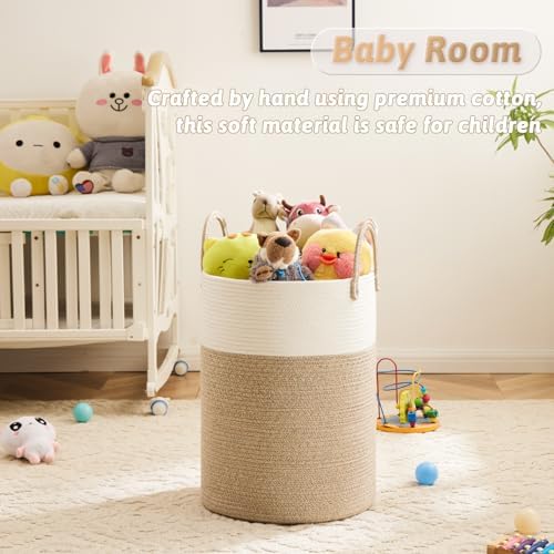 Laundry Basket,Woven Cotton Rope Laundry Hamper,60L for Decor Storage of Dirty Clothes,Toys and Blankets in Bathroom,Baby Room and Living Room