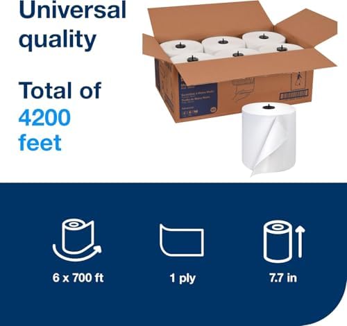 Tork Matic Paper Hand Towel Roll White H1, Universal, 100% Recycled Fiber, 6 Rolls x 700 ft, 290089