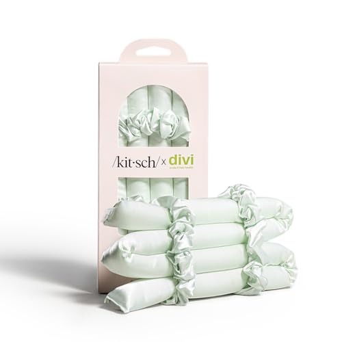 Divi x Kitsch Satin Heatless Hair Curler Set - Heatless Curls Overnight, Hair Rollers for Soft Curls & Frizz-Free Styling, No Heat Curlers To Sleep in, Curling Rod Headband for Overnight Curl- Sage