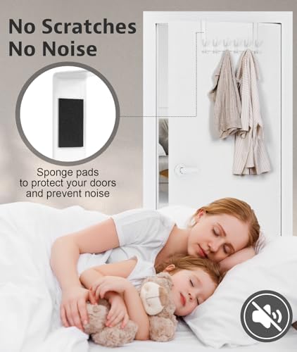 Over The Door Hooks, Door Hanger Hooks for Hanging, Over The Door Towel Racks for Bathroom, Coat Rack Door Towel Hanger Towel Hooks (2Pack, White)