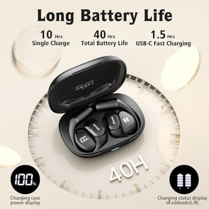 Open Ear Headphones,Over Ear Earbuds with Ergonomic Earhook,Bluetooth Headphones 5.4 with Smart Digital Display,40H Playtime,IPX6 Waterproof,Touch Control Operate Fit Cycling,Running,Workout(Black)