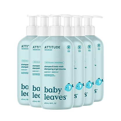 ATTITUDE 2-in-1 Shampoo and Body Wash for Baby, EWG Verified, Dermatologically Tested, Vegan, Good Night, 16 Fl Oz (Pack of 6)