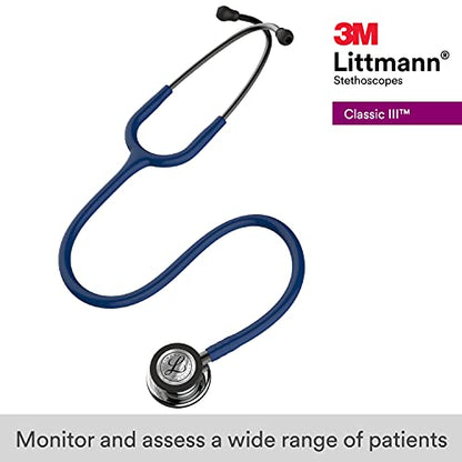3M Littmann Classic III Monitoring Stethoscope, 5863, More Than 2X as Loud, Weighs Less, Stainless Steel Mirror-Finish Chestpiece, 27" Navy Blue Tube, Smoke Stem, and Headset