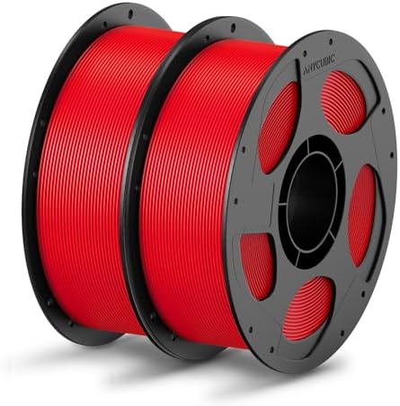 ANYCUBIC PLA Filament 1.75mm Bundle, 3D Printing PLA Filament 1.75mm Dimensional Accuracy +/- 0.02mm, 1KG Reusable Spool (2.2 lbs), 2KG Red + Red