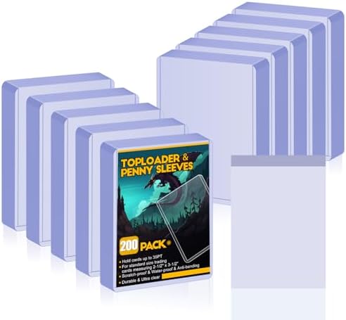 200 Topload Card Holder and 200 Clear Sleeves, Sooez 35 PT Topload Card Protectors, 3" x 4" Hard Plastic Card Sleeves Baseball Card Protector, Rigid Toploading Card Case for Collectible Trading Cards