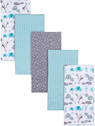 Gerber Boys Newborn Infant Baby Toddler Nursery 100% Cotton Flannel Receiving Swaddle Blanket, Safari White,5 Count (Pack of 1)