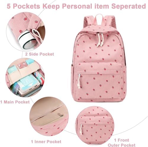 School Backpack for Teen Girls Bookbags Elementary High School Corduroy Laptop Bags Women Travel Daypacks