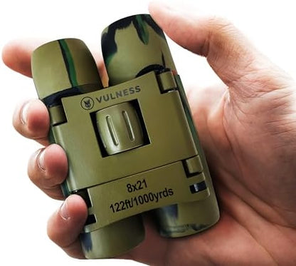 Small Binoculars for Adults and Kids | Cruise Ship Essentials Camping Bird Watching Travel Hiking Accessories Alaska Costa Rica Must Haves Packing List High Powered Mini Compact VULNESS (Camo, 8X21)