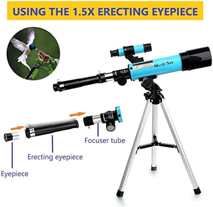 Lunar Telescope for Kids and Astronomy Beginners, Refractor Telescope with Finder Scope and 3 Eyepieces, Travel Telescope with Compact HD Binoculars for Moon Viewing Bird Watching Sightseeing