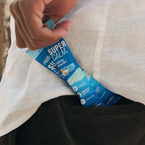 Supercalm Powdered Drink Mix, Blue Coconut, L Theanine, Ksm-66 Ashwagandha, Magnesium Glycinate, Vitamin D 3, Supplements for Relaxation & Focus, No Sugar, Non GMO, On The Go, 20 Srvgs