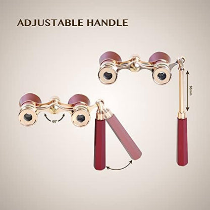 Aomekie Opera Glasses Binoculars 3X25 Theater Glasses Mini Binocular Compact with Handle for Adults Women in Musical Concert（Red）
