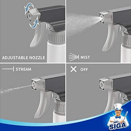 MR.SIGA 16 oz Empty Plastic Spray Bottles for Cleaning Solutions, Heavy Duty Household Reusable Spray Bottles with Measurements and Adjustable Leak Proof Nozzle, 3 Pack