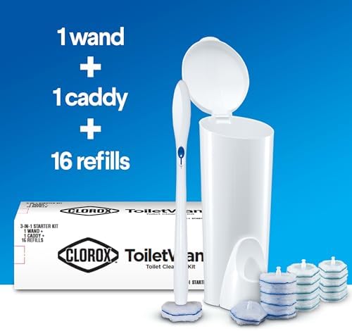 Clorox Original Toilet Cleaning System - ToiletWand, Storage Caddy and 16 Refill Heads, Dorm Room Essentials,