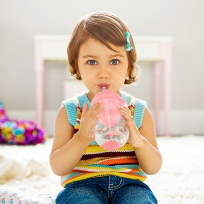 Munchkin Happy Snacker Toddler Cups and Snack Containers - 10oz Any Angle Weighted Straw Cup and 9oz Snack Catchers, Pink/Purple