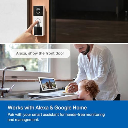 Tapo by TP-Link Smart Video Doorbell Camera Wireless with Chime, 2K with Full Color Night Vision & Spotlights, No Monthly Fee, Ring Call, 160° Ultra-Wide View, Free AI Detection, Local Storage,D210