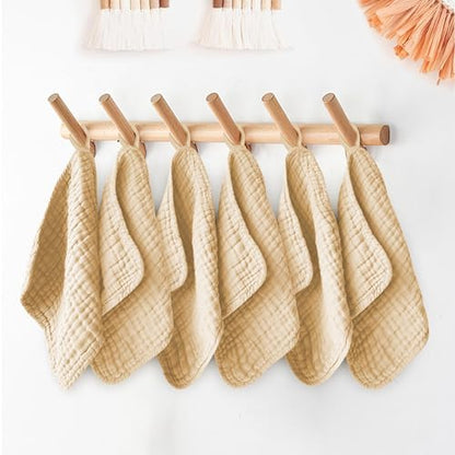 12 Pack Muslin Washcloths for Baby - 100% Cotton Baby Wash Cloths for or Baby Face Body Comfy and Soft for Newborn Infants Kids Girls and Boys - 12"x12" - Brown