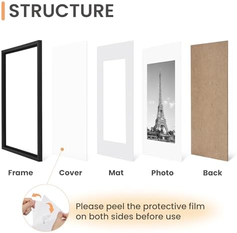 upsimples 8x10 Picture Frame Set of 5, Display Pictures 5x7 with Mat or 8 x 10 Without, Wall Gallery Photo Frames, Black