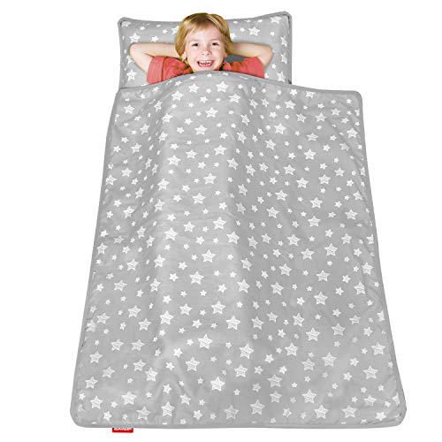 Moonsea Toddler Nap Mat with Fleece Minky Blanket, Lightweight, Soft Perfect for Kids Preschool, Daycare, Travel Sleeping Bag Boys and Girls, 21" x 50" Fit Standard Cot