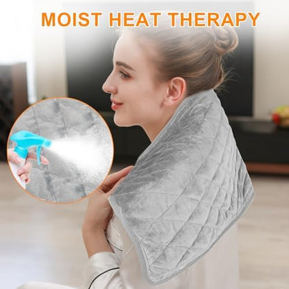 Weighted Heating Pad-Electric Heating Pads for Back,Neck,Abdomen,Moist Heated Pad for Shoulder,Knee,Hot Pad for Arms and Legs,Dry&Moist Heat & Auto Shut Off(Weighted Silver,12''×24'')
