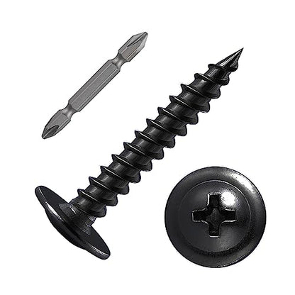 (200 pcs) Wensilon #10×1-1/4" Black Phillips Truss Head Wood Screws Quick Metal Self Tapping