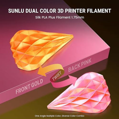 SUNLU Silk Dual Color Pla Filament, Silk PLA 3D Printer Filament 1.75mm, Shiny Silk Texture, Dimensional Accuracy +/- 0.02mm, 1KG Spool (2.2 lbs), PLA Silk Dual Color (Pink Gold)