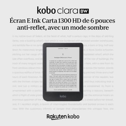 Kobo Clara BW | eReader | 6” Glare-Free Touchscreen with ComfortLight PRO | Dark Mode Option | Audiobooks | Waterproof | 16GB of Storage | Black