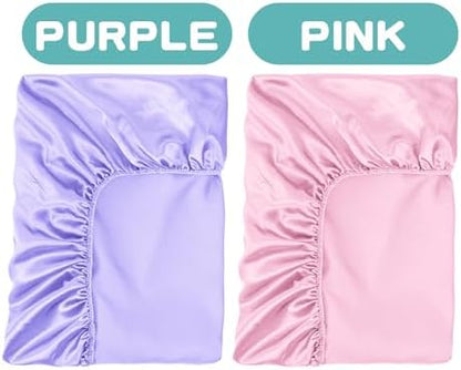 2 Pack Satin Soft Crib Sheet for Baby with Sensitive Hair Silky Baby Mattress Sheet Pink and Violet Unisex 52’’x28’’x8’’ Fitted Sheets