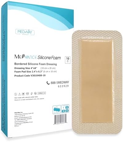 MedVanceTM Silicone - Bordered Silicone Adhesive Foam Dressing Size 4”X8” (2.4"x 6.4" Pad) 10 Pack
