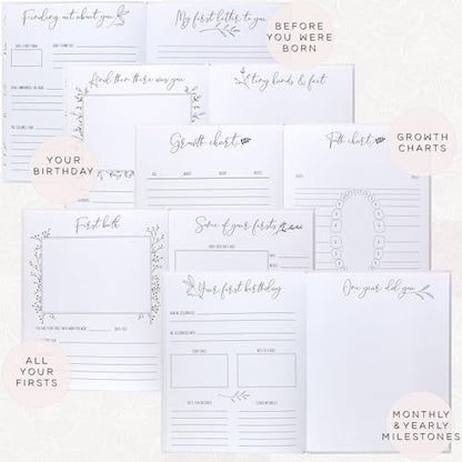 Baby Memory Book for the Modern Minimalist - Simple Baby Book for Boy or Girl - First Years Journal - Monthly Milestone Keepsake Record Book - Gender Neutral Pregnancy Gift for Baby Shower