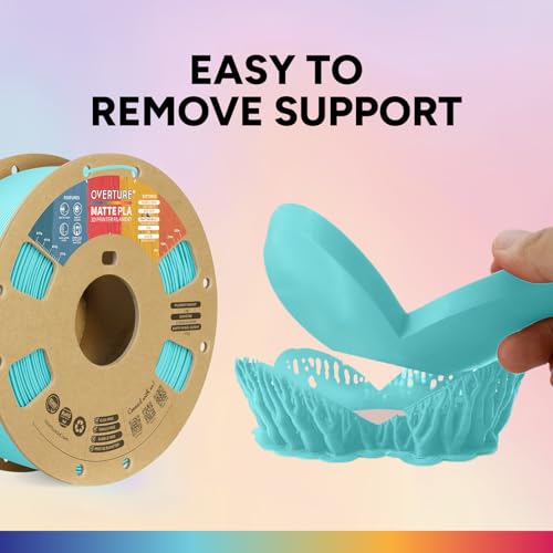 OVERTURE Matte PLA 3D Printer Filament 1.75mm, Matt Surface & Low Warping Filament 1kg Spool (2.2 lbs), Accuracy +/- 0.02 mm, Fit Most FDM Printers (Matte Turquoise)