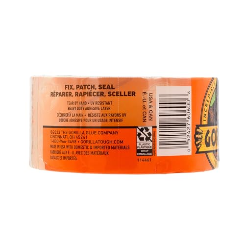 Gorilla Crystal Clear Tape, 1.88” x 18 yd (Pack of 2) - Weather Resistant for Indoor or Outdoor Projects and Repairs