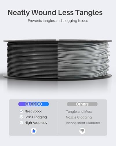 ELEGOO PLA Filament 1.75mm Space Gray 1KG, 3D Printer Filament Dimensional Accuracy +/- 0.02mm, 1kg Spool(2.2lbs) Fit Most FDM 3D Printers