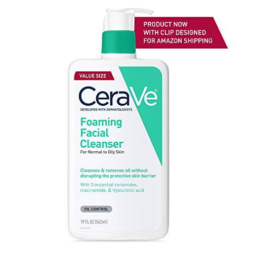 CeraVe Foaming Facial Cleanser, Daily Face Wash for Oily Skin, Hyaluronic Acid + Ceramides + Niacinamide, Fragrance Free & Paraben Free, Non-Drying Oil Control Face Wash, 19 Fluid Ounce