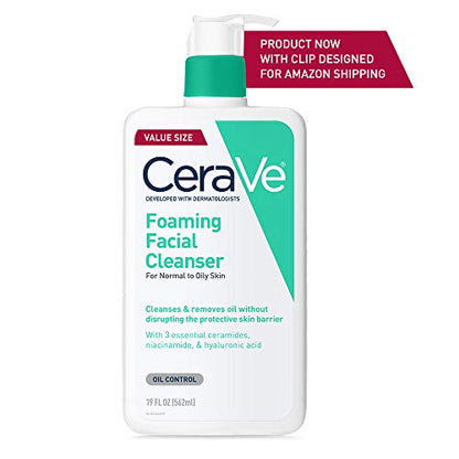 CeraVe Foaming Facial Cleanser, Daily Face Wash for Oily Skin, Hyaluronic Acid + Ceramides + Niacinamide, Fragrance Free & Paraben Free, Non-Drying Oil Control Face Wash, 19 Fluid Ounce