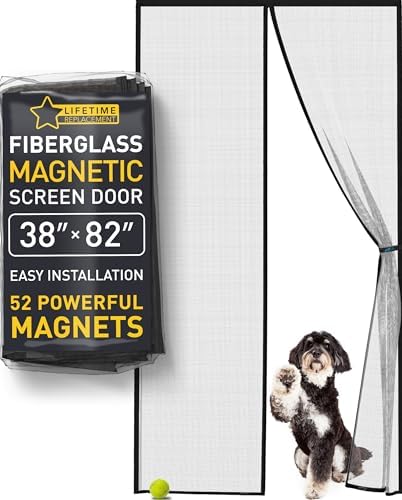 Upgraded Magnetic Screen Door - Bugs Out, Breeze in - 9min Install Auto-Sealing Heavy Duty Double Stitched Mesh, 52 Magnets, Hands Free Patio Door Net, Pet & Kid Friendly, 38 x 82 Inch, Flux Phenom