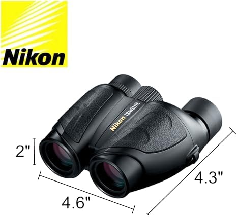 Nikon Travelite 10x25 Binoculars (7278) Travel Binoculars Bundle, Black, with Nikon Lens Pen, Carry Case, and Lens Cloth - High Powered Compact for Adults - Bird Watching, Hunting, Hiking