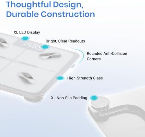 Etekcity Smart Scale for Body Weight and Fat Percentage, Digital Bathroom Accurate Weighing Machine for People's BMI Muscle, Bluetooth Electronic Body Composition Monitor Syncs with App, 400lb, White