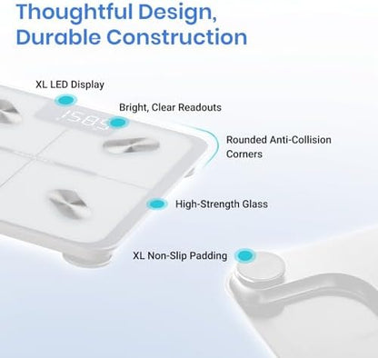 Etekcity Smart Scale for Body Weight and Fat Percentage, Digital Bathroom Accurate Weighing Machine for People's BMI Muscle, Bluetooth Electronic Body Composition Monitor Syncs with App, 400lb, White
