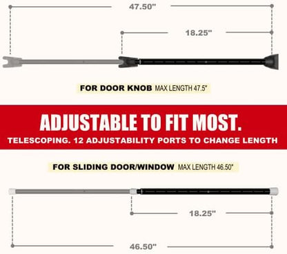 SECURITYMAN 2-in-1 Door Security Bar & Sliding Patio Door Security Bar (2 Pack) via Interchangeable Caps - Heavy Duty Iron Construction Door Stoppers for Home, Apartment, Travel Hotel - Black