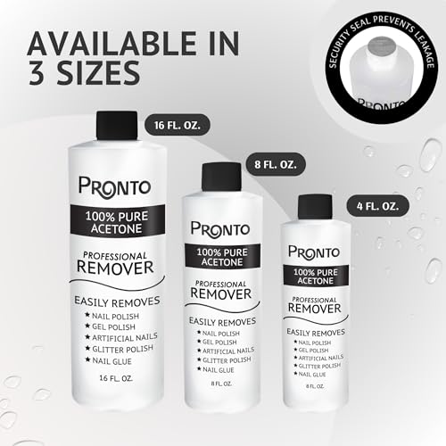 Pronto 100% Acetone Gel Nail Polish Remover - Polish Remover for Nails | Acetone Nail Polish Remover & Acrylic Nail Remover for Removal of Glue & Dip | Acrylic Nail Remover, 8 Fl oz 2 pack