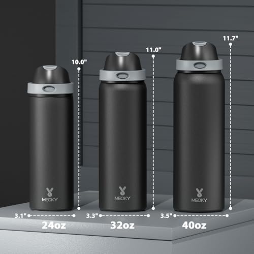 24 oz Insulated Water Bottle for Sports: Meoky Stainless Steel Water Bottle with 2-in-1 Straw and Spout Lid - Leak Proof, Cold for 24 Hours, Fits in Car Cup Holder, BPA-Free for Travel Gym, Night