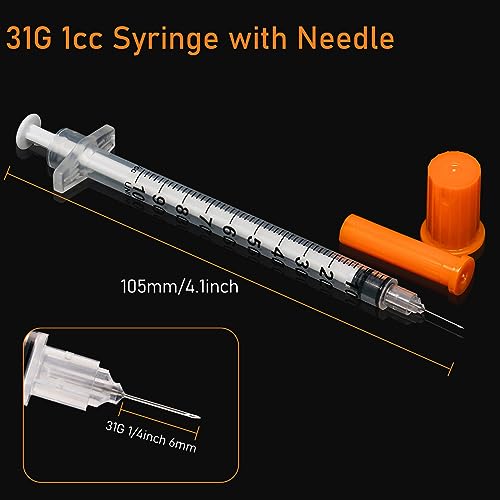 U-100 1ml Syringe with Needle, 31G 1/4" 6mm 1cc Syringes, Disposable Individual Package, Pack of 100