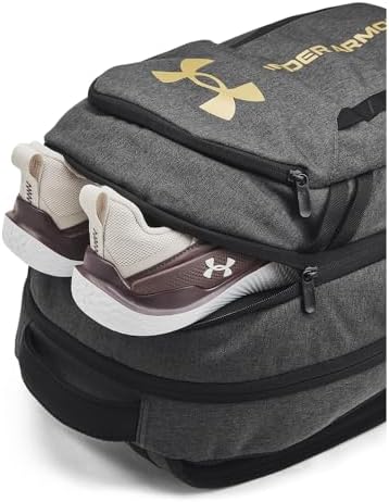 Under Armour Unisex-Adult Hustle 6.0 Backpack, (005) Black Full Heather/Black/Metallic Gold, One Size Fits Most